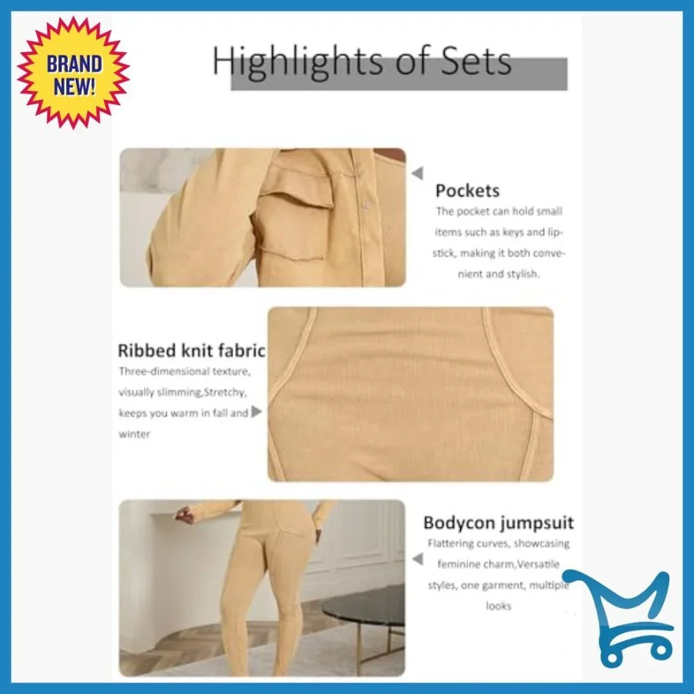 Long Sleeve Cropped Jacket & Ribbed Jumpsuit 2-Piece Set Size X-Large